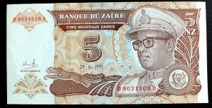 5 Nouveaux Zaires - Zair 1993 r.